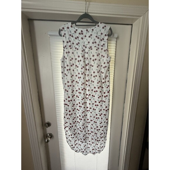 Cupio White With Red Cherries Midi Dress Size Large V Neck Sleeveless - Picture 8 of 11